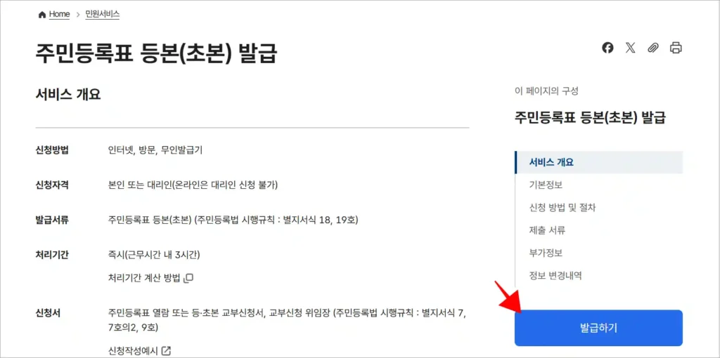 서비스 개요를 확인하고, '발급하기'를 선택
