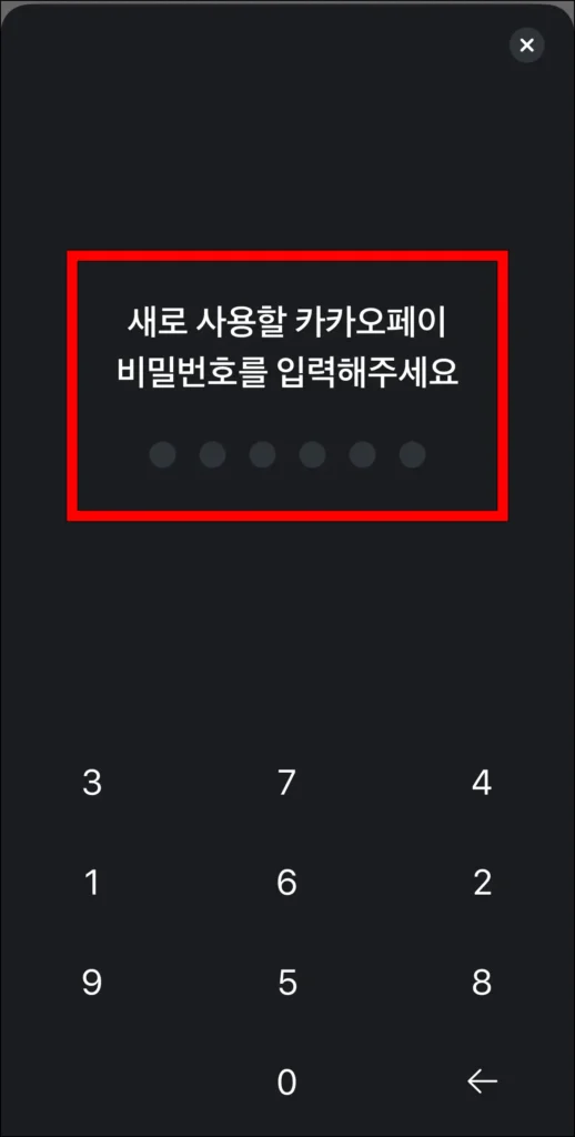 새로 사용할 카카오페이 비밀번호를 입력