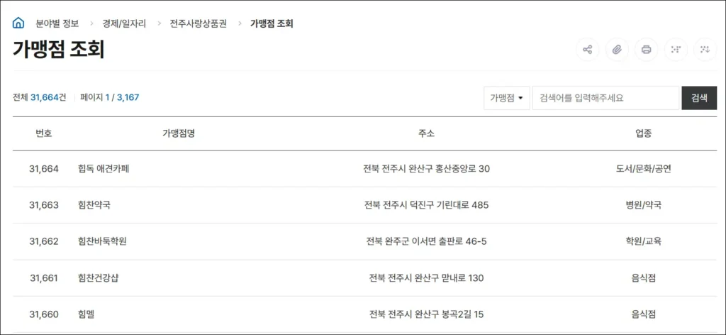 가맹점 목록을 확인