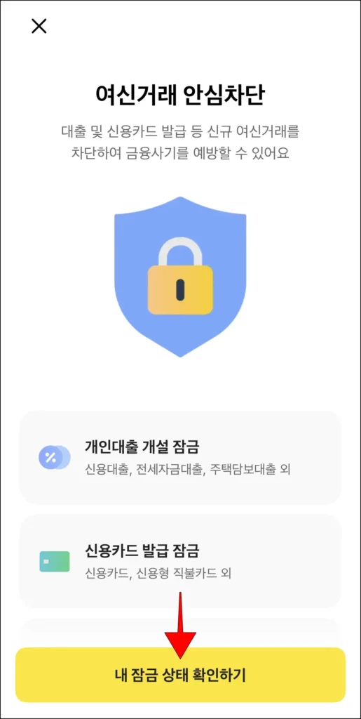 화면의 '내 잠금 상태 확인하기' 선택